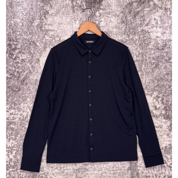 NAADAM Sweater Polo Shirt Medium Mens Navy Blue Wool Knit - Picture 1 of 8